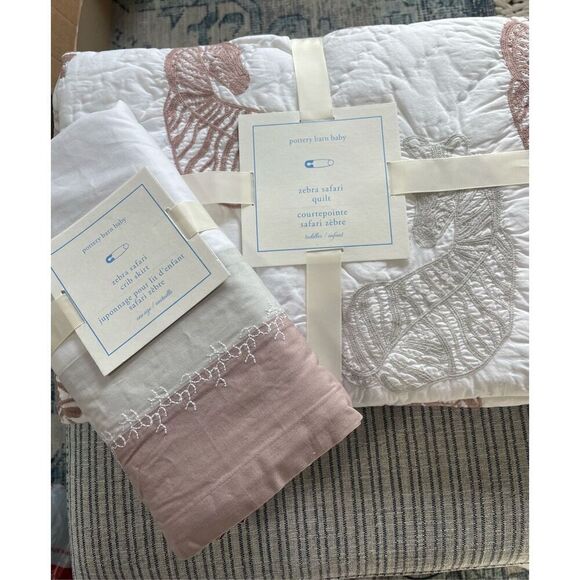 NWT Pottery Barn Kids Zebra Safari Quilt and Crib Skirt - Picture 3 of 9